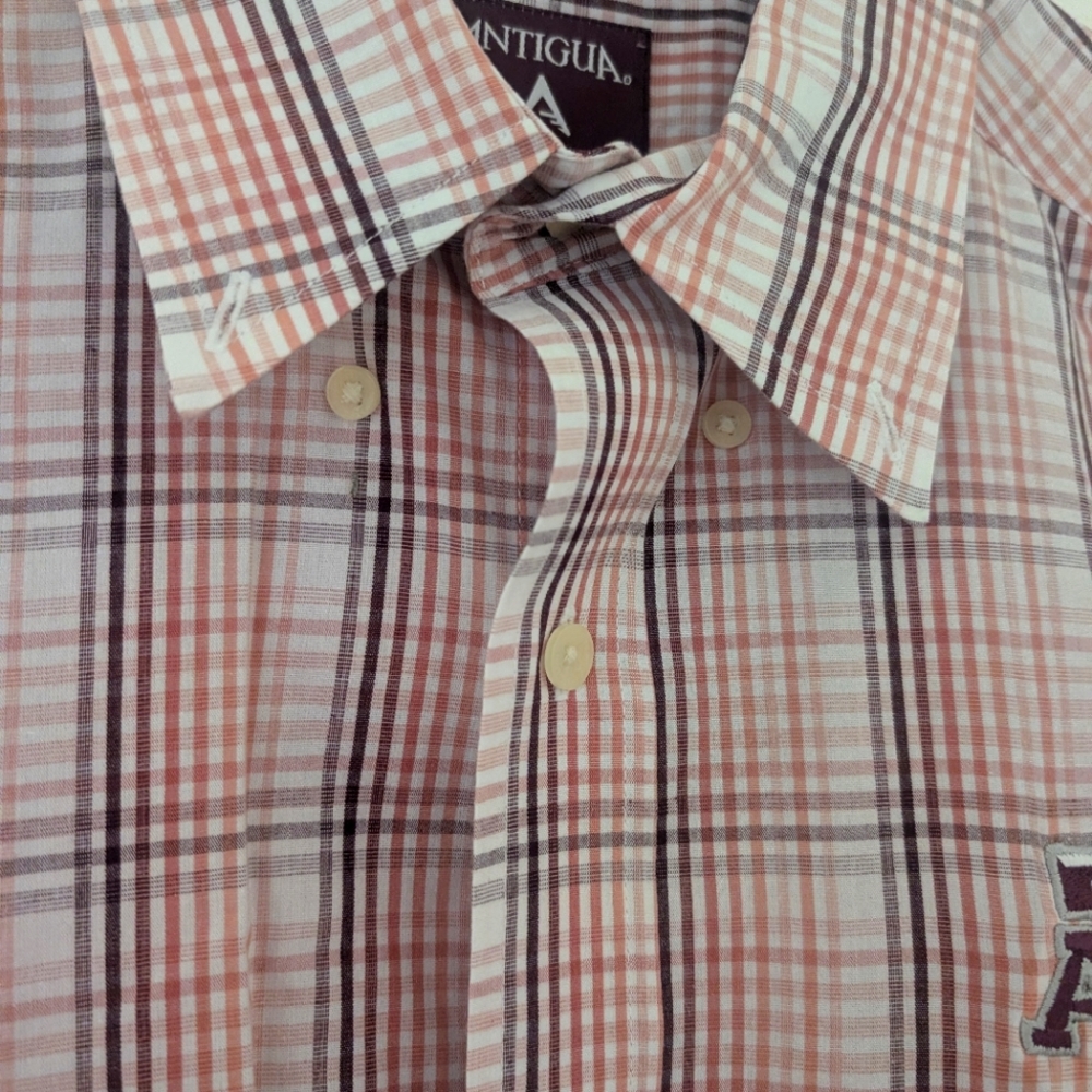 Texas A&M Aggies Antigua Shirt - Mens Medium Button Down Plaid Short Sleeve - Picture 8 of 9